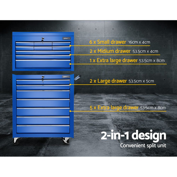 Giantz Tool Chest And Trolley Box Cabinet 16 Drawers Cart Garage Storage Blue Tool Boxes