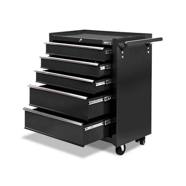 Giantz 5 Drawer Mechanic Tool Box Cabinet Storage Trolley Black Tool Cabinets & Cupboards
