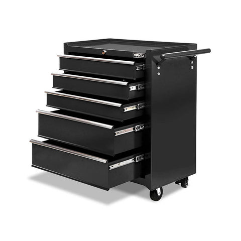 Giantz 5 Drawer Mechanic Tool Box Cabinet Storage Trolley Black Tool Cabinets & Cupboards