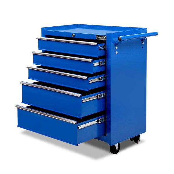 Giantz 5 Drawer Mechanic Tool Box Cabinet Storage Trolley Blue Heavy Duty Large Tool Boxes