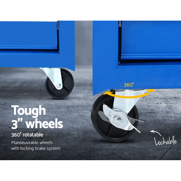 Giantz 5 Drawer Mechanic Tool Box Cabinet Storage Trolley Blue Heavy Duty Large Tool Boxes