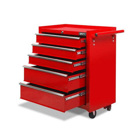 Giantz 5 Drawer Mechanic Tool Box Cabinet Storage Trolley Red Tool Cabinets & Cupboards
