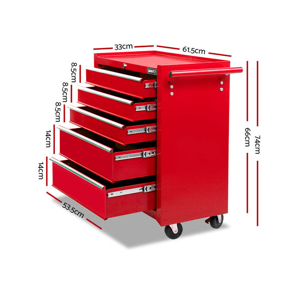 Giantz 5 Drawer Mechanic Tool Box Cabinet Storage Trolley Red Tool Cabinets & Cupboards