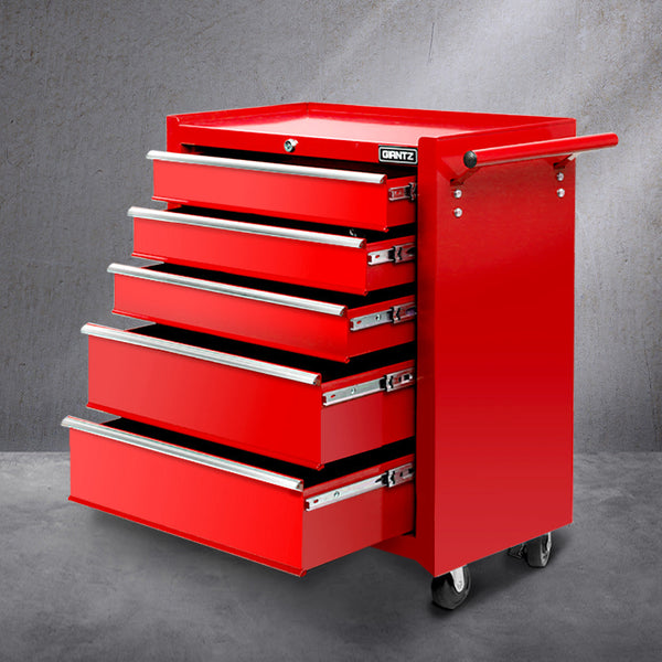 Giantz 5 Drawer Mechanic Tool Box Cabinet Storage Trolley Red Tool Cabinets & Cupboards