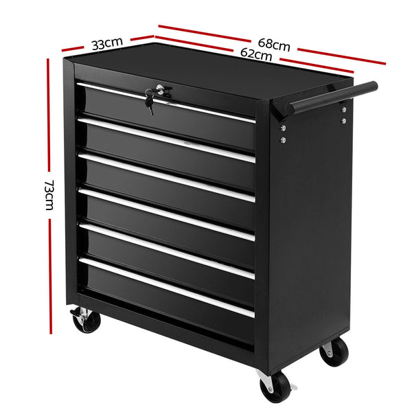 Giantz 6 Drawer Tool Box Cabinet Chest Trolley Cart Garage Toolbox Storage Tool Cabinets & Cupboards