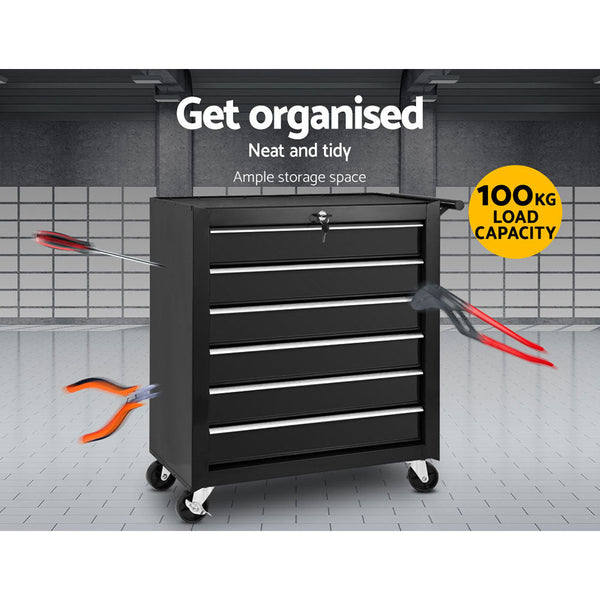 Giantz 6 Drawer Tool Box Cabinet Chest Trolley Cart Garage Toolbox Storage Tool Cabinets & Cupboards
