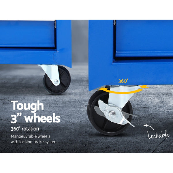 Giantz Tool Chest And Trolley Box Cabinet 7 Drawers Cart Garage Storage Blue Tool Cabinets & Cupboards