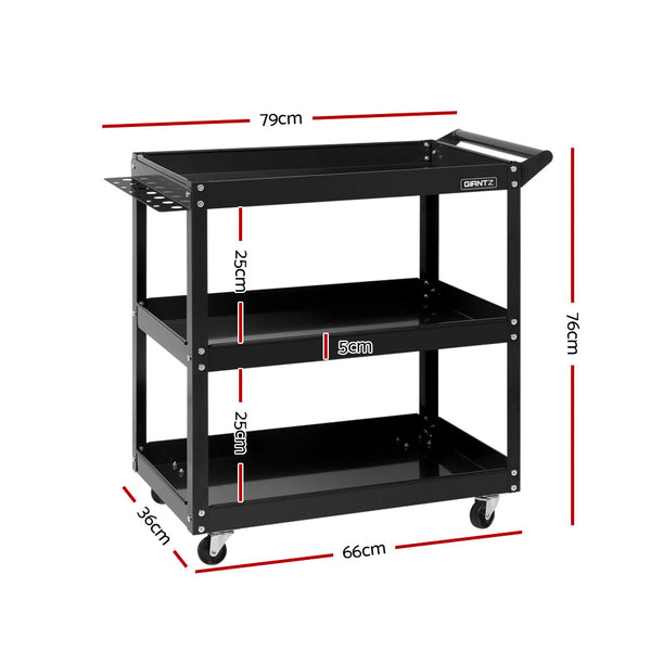 Giantz Tool Cart 3 Tier Parts Steel Trolley Mechanic Storage Organizer Black Tool & Equipment Trolleys