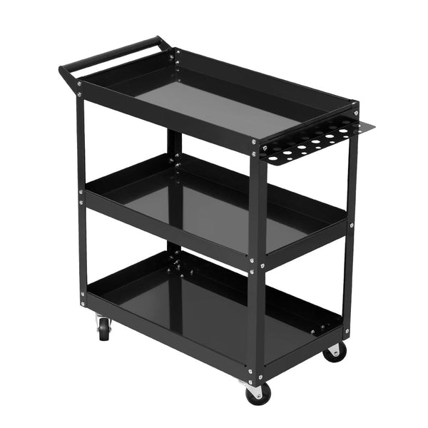 Giantz Tool Cart 3 Tier Parts Steel Trolley Mechanic Storage Organizer Black Tool & Equipment Trolleys