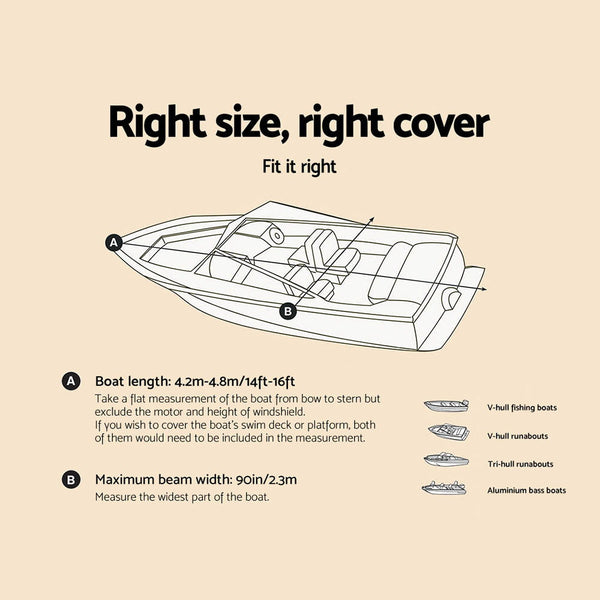 Seamanship 14 - 16 Foot Waterproof Boat Cover Grey