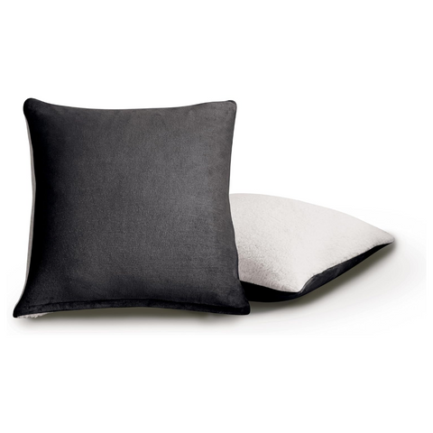 Teddy Sherpa Twin Pack European Pillowcases Soft Reversible Velvet & Cushion Covers Machine Washable With Zipper Closure 65X65cm Charcoal Pillow Cases