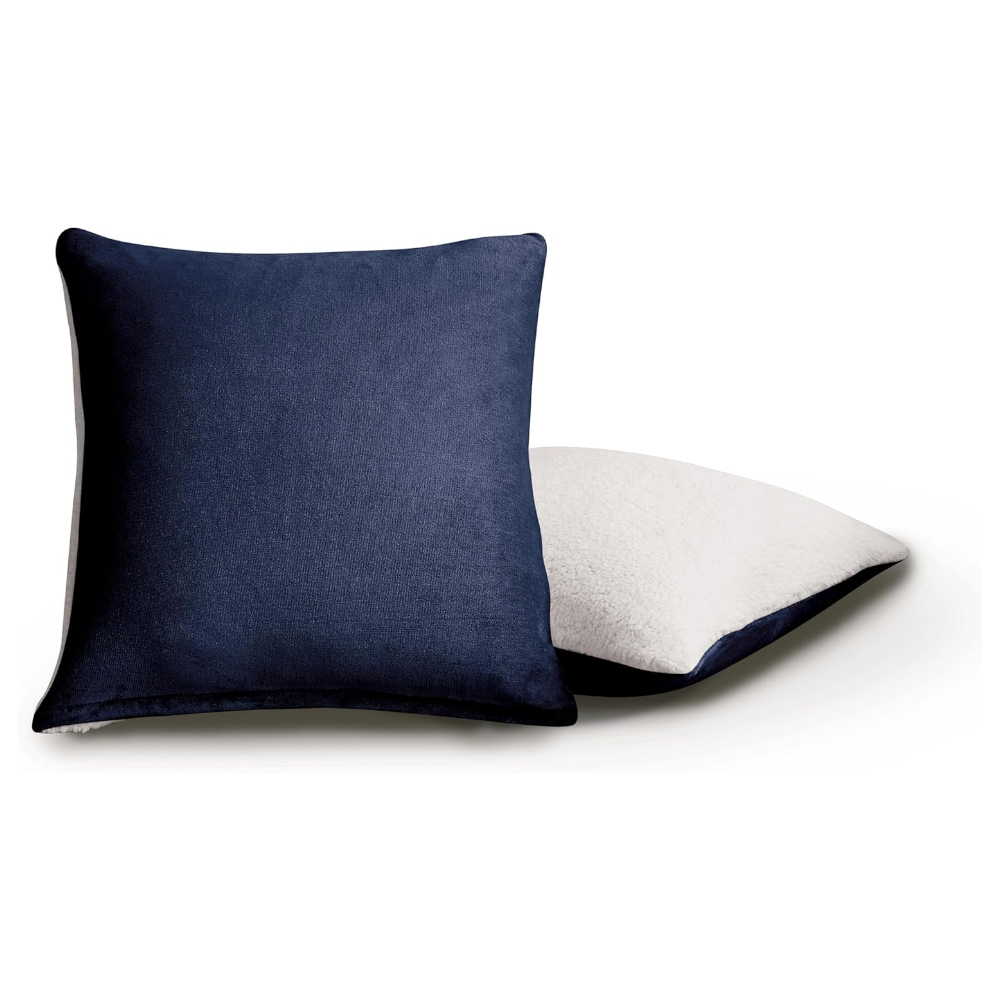 Teddy Sherpa Twin Pack European Pillowcases Soft Reversible Velvet & Cushion Covers Machine Washable With Zipper Closure 65X65cm Charcoal Pillow Cases