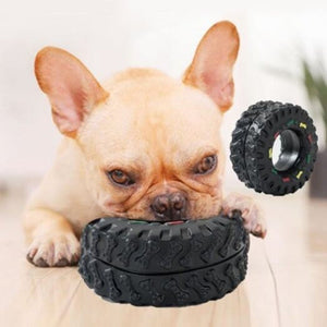 Teeth Grinding Pet Toy Dog Biting Tire Shaped Sound Plaything 4Pcs Black