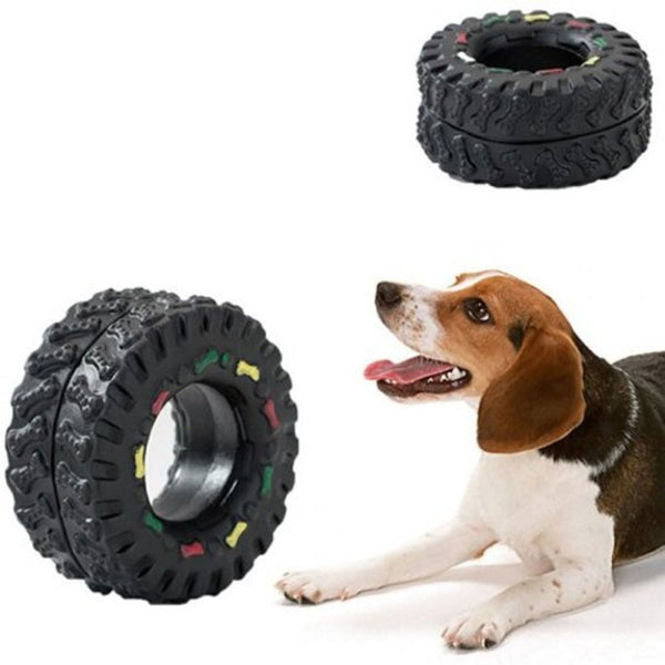 Teeth Grinding Pet Toy Dog Biting Tire Shaped Sound Plaything 4Pcs Black