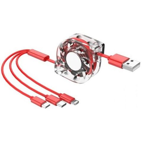 Telescopic 3 Interfaces 2.4A Usb Fast Charge Cable Red