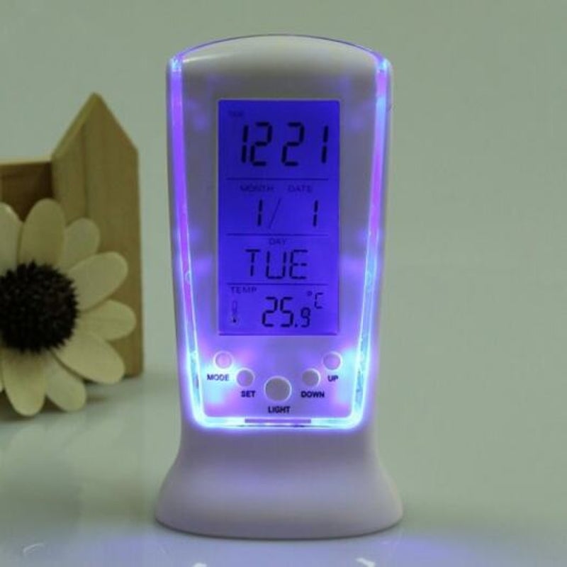 Temperature Calendar Lcd Digital Alarm Clock White Alarm Clocks & Clock Radios