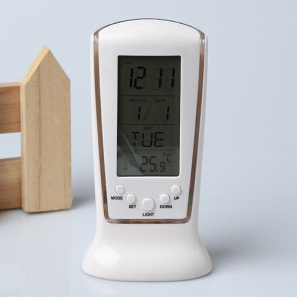 Temperature Calendar Lcd Digital Alarm Clock White Alarm Clocks & Clock Radios