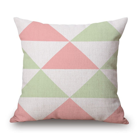 Tender Green Pink Colourmatching Cotton Linen Pillow Cover