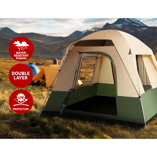 Weisshorn Family Camping Tent 4 Person Hiking Beach Green Tents