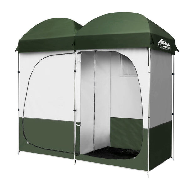 Weisshorn Double Camping Shower Toilet Tent Outdoor Portable Change Room Green Portable Showers & Accessories