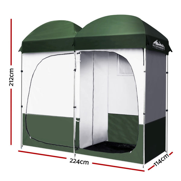 Weisshorn Double Camping Shower Toilet Tent Outdoor Portable Change Room Green Portable Showers & Accessories