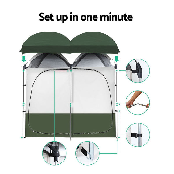 Weisshorn Double Camping Shower Toilet Tent Outdoor Portable Change Room Green Portable Showers & Accessories