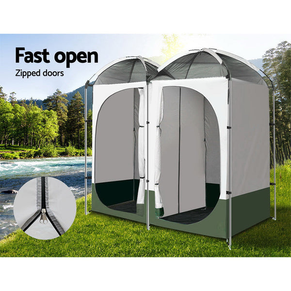 Weisshorn Double Camping Shower Toilet Tent Outdoor Portable Change Room Green Portable Showers & Accessories