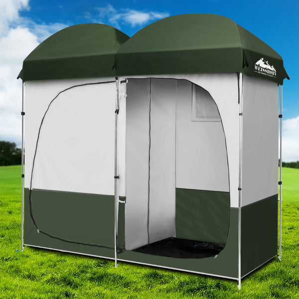 Weisshorn Double Camping Shower Toilet Tent Outdoor Portable Change Room Green Portable Showers & Accessories