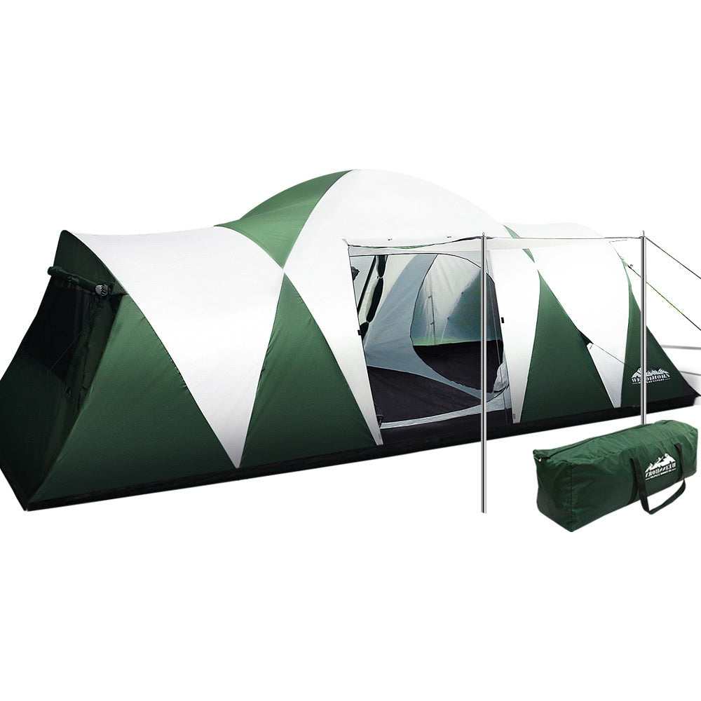 Weisshorn Family Camping Tent 12 Person Hiking Beach (3 Rooms) Green Tents