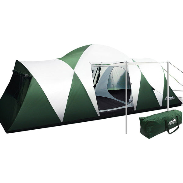 Weisshorn Family Camping Tent 12 Person Hiking Beach (3 Rooms) Green Tents
