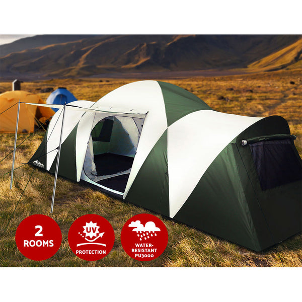Weisshorn Family Camping Tent 12 Person Hiking Beach (3 Rooms) Green Tents