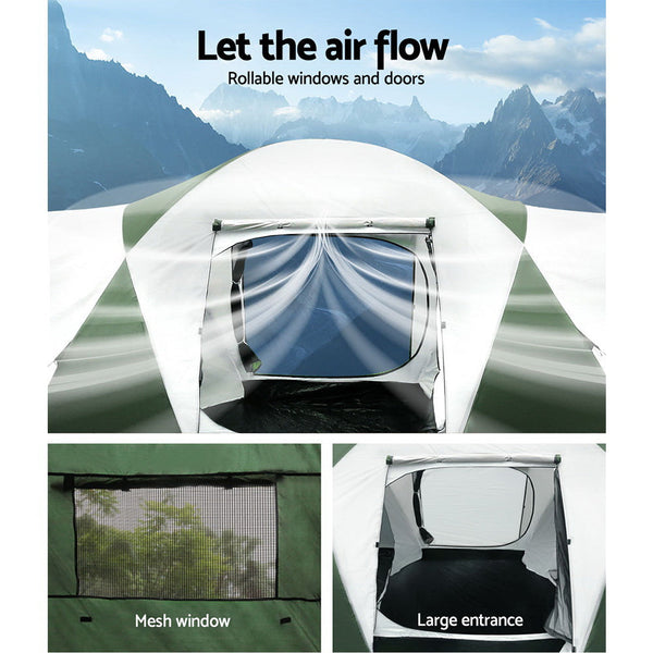 Weisshorn Family Camping Tent 12 Person Hiking Beach (3 Rooms) Green Tents