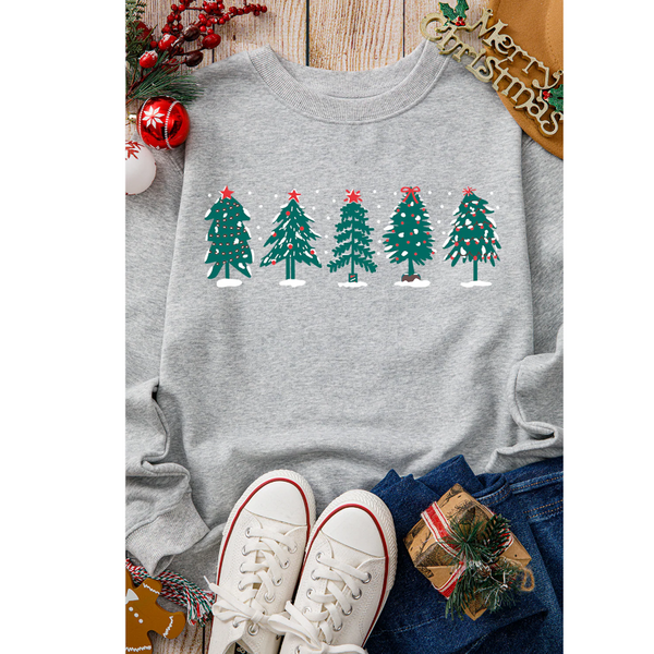 Gray 2 Side Printed Christmas Tree Letter Graphic Sweatshirt Hoodies & Sweatshirts