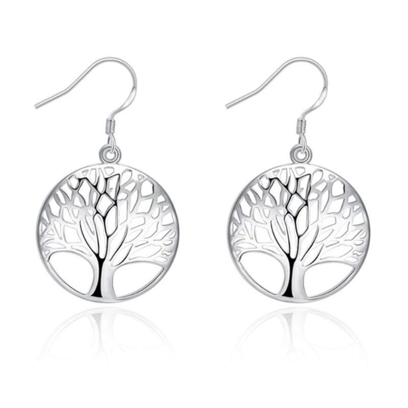 Veile Studios Thanksgiving Gift Sterling Silver Plated Tree Of Life Drop Dangle Earrings