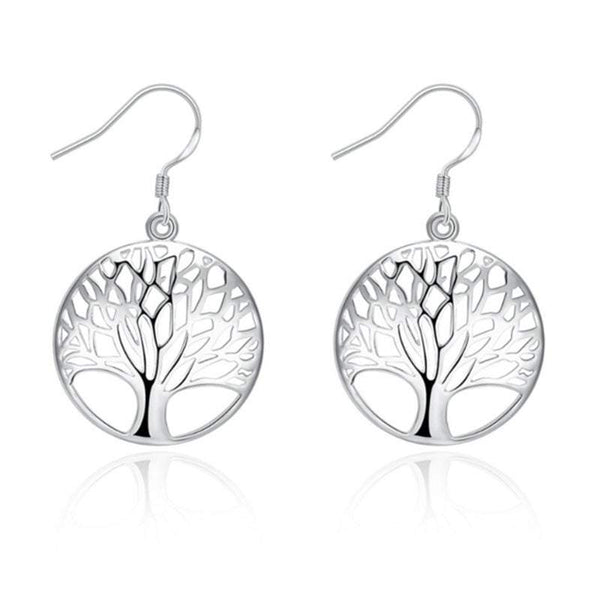 Veile Studios Thanksgiving Gift Sterling Silver Plated Tree Of Life Drop Dangle Earrings