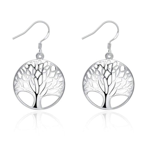 Veile Studios Thanksgiving Gift Sterling Silver Plated Tree Of Life Drop Dangle Earrings