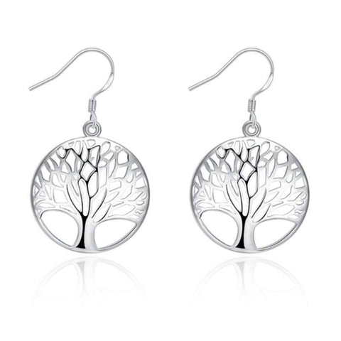 Earrings Thanksgiving Gift Sterling Silver Plated Tree Of Life Drop Dangle