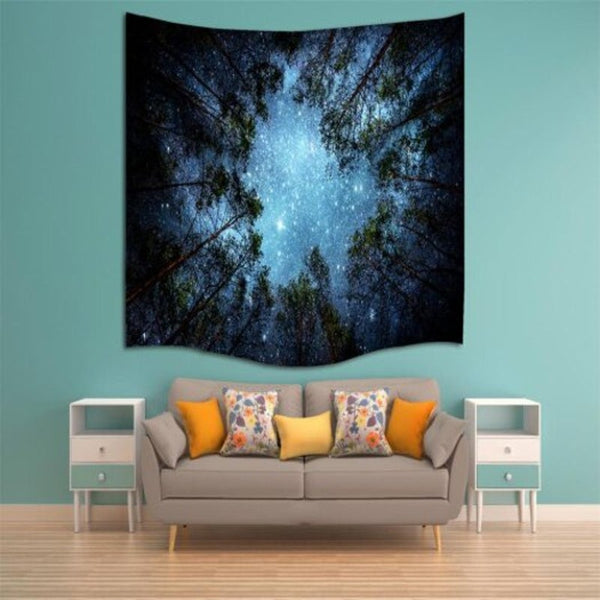 The Forest And Starry Sky 3D Digital Printing Home Wall Hanging Nature Art Fabric Tapestry Dorm Bedroom Living Room W230cmxl180cm