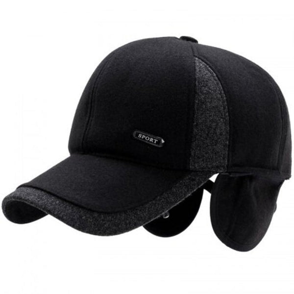 Thick Warm Woolen Baseball Cap Earmuffs Adjustable For 56 59Cm Black