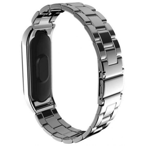 Three Bead Chain Stainless Steel Watchband For Xiaomi Mi Band 3 Silver