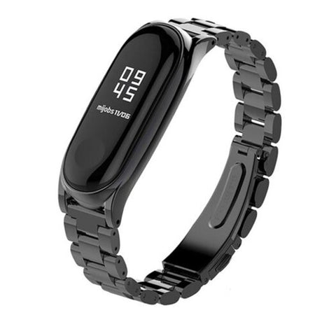 Three Beads Solid Replacement Steel Watch Strap For Xiaomi Mi Band 4 Black