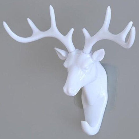 Three Dimensional Deer Head Wall Hook Creative Personality Home Decor White