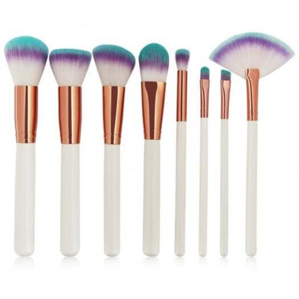 Three Tones Bristles Makeup Brush Set 8Pcs White