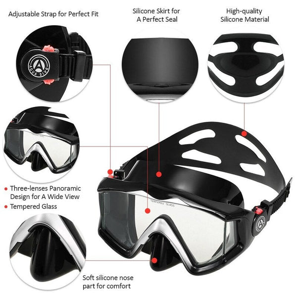 Three Panoramic Snorkeling Scuba Dive Mask Black2 Masks