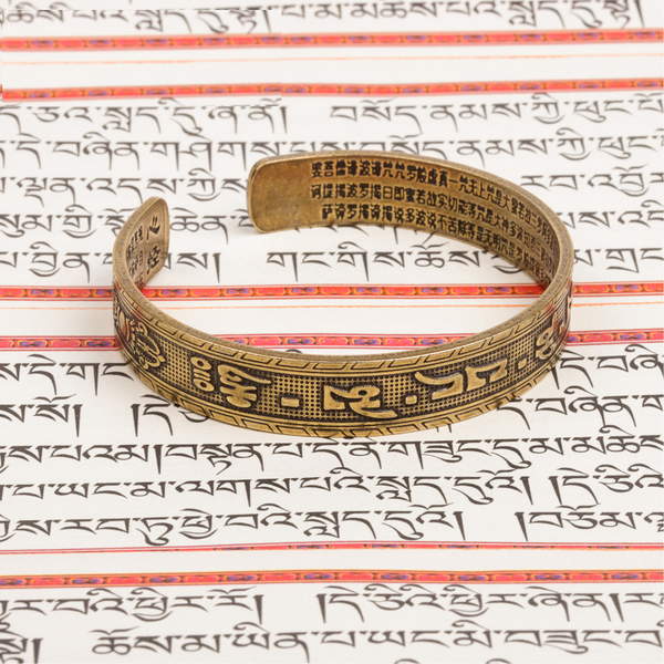 Veile Studios Tibetan Handmade Brass Bangle Carved The Heart Of Prajna Paramita Sutra Bracelets