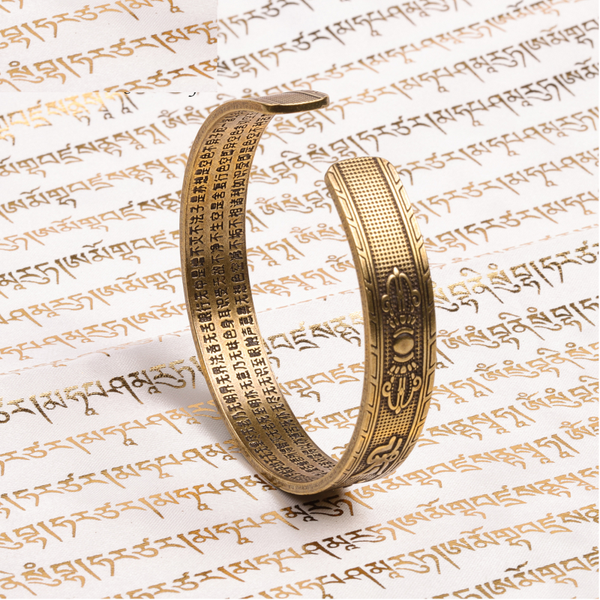 Veile Studios Tibetan Handmade Brass Bangle Carved The Heart Of Prajna Paramita Sutra Bracelets