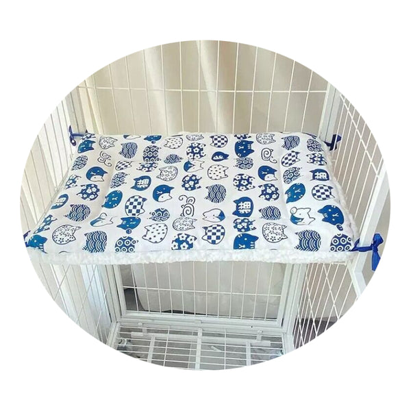 Tie On Cat Cage Platform Pad Blue Cat Pattern On White Background (30X75cm) Pet Beds