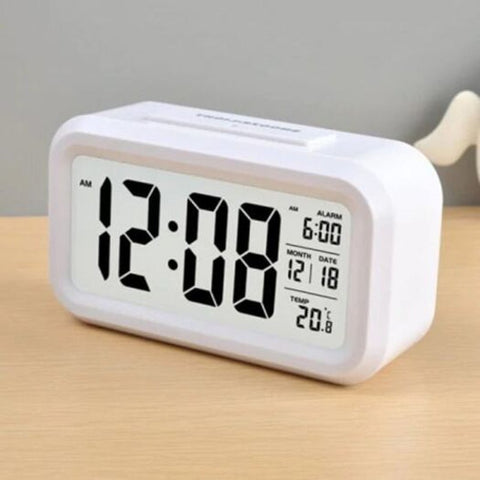 Timer Calendar Temperature Alarm Clock For Bedroom White 13.8X8x4.5Cm