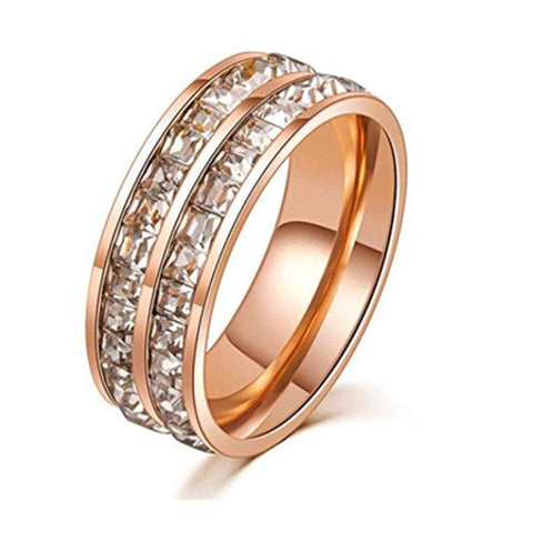 Rings Titanium Stainless Steel High Polished Gold Plated Channel Set Cubic Zirconia Engagement