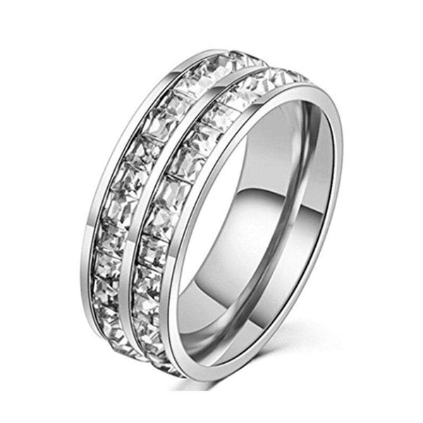 Rings Titanium Stainless Steel High Polished Gold Plated Channel Set Cubic Zirconia Engagement